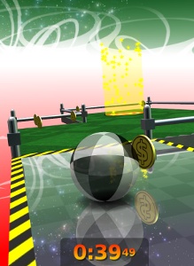 A screenshot of a Neverball level using the 'alien' background.